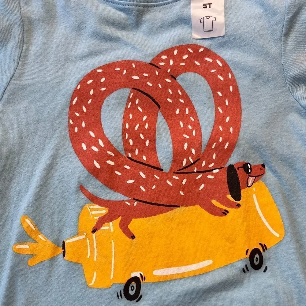 Old Navy Pretzel Dog Short sleeve Shirt Blue & Brown Size 5T